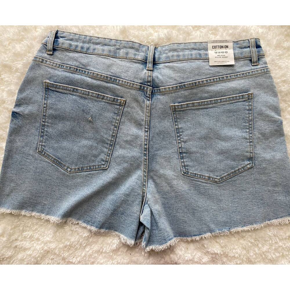 Cotton On Mid Rise Sylvie Denim Blue Jean Shorts NEW Size 14 - Picture 2 of 8